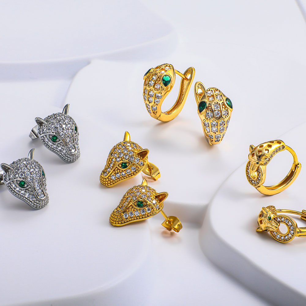 Women Hip Hop Jewelry Brass Gold Plated Bling CZ Iced Out Leopard Diamond Cubic Zircon Hoop Earrings Party Wedding