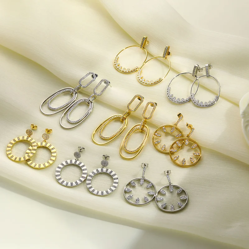 Wholesale Women 18K Gold Plated Cubic Zricon Bling Diamond Star Long Earrings 