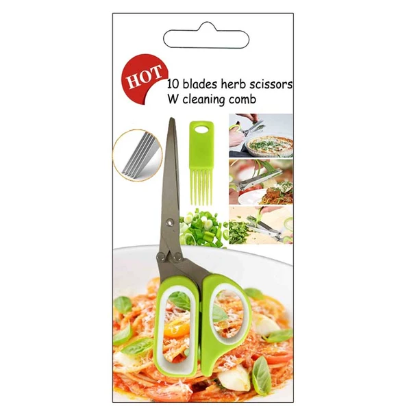 10 blades Herb Scissors with cleaning comb blister card packing