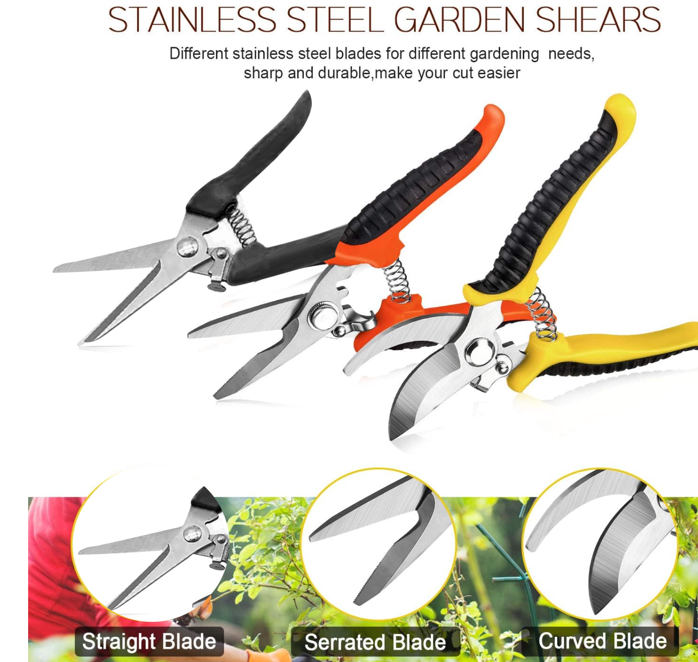 Garden Pruning Shears Stainless Steel Blades Handheld Pruners Set .png