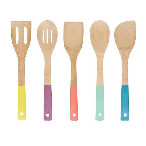 colorful organic bamboo cooking utensils