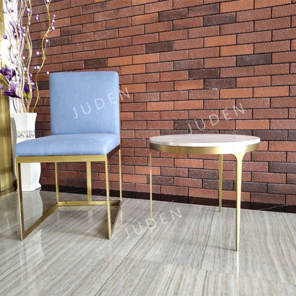 帶白色大理石檯面的不銹鋼咖啡桌