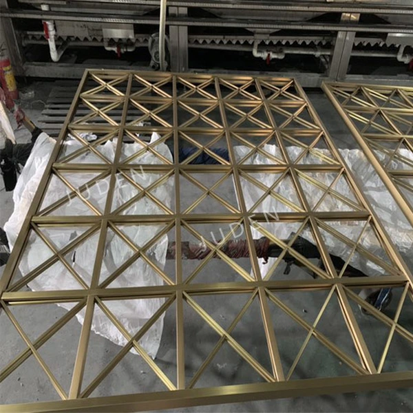 Sliding glass door partition with two layers stainless steel pattern