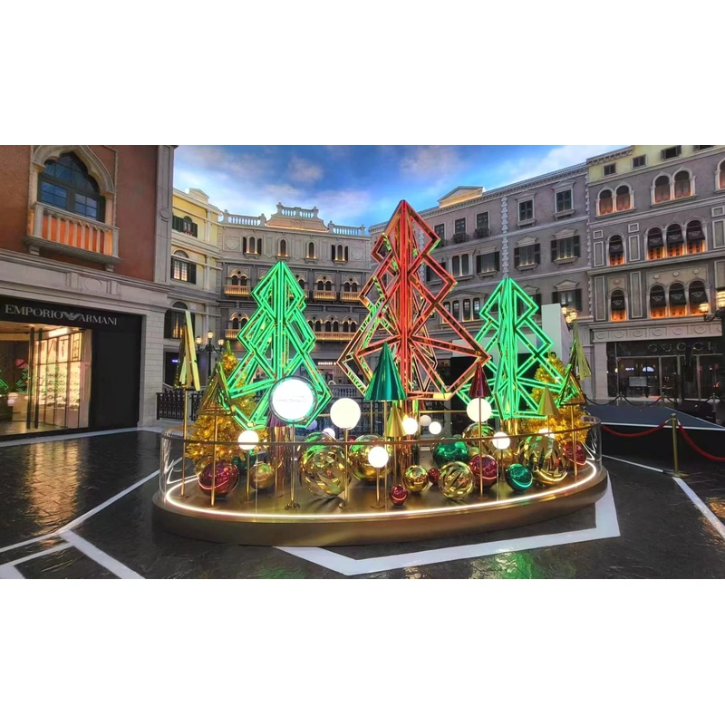 stainless steel outdoor display, gold display, christmas display
