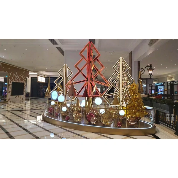 stainless steel outdoor display, gold display, christmas display