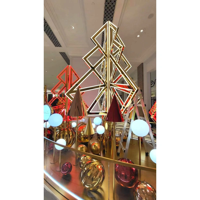 stainless steel outdoor display, gold display, christmas display