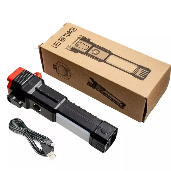 安全ハンマー、ベルトカッターを備えた革新的な多機能懐中電灯  