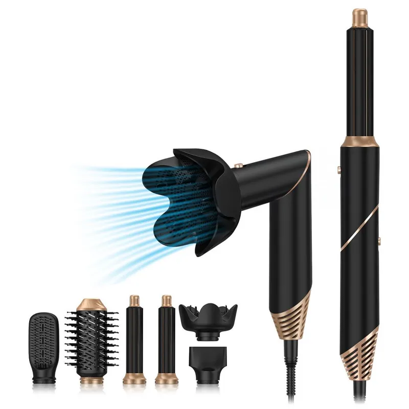 Automatic suction 6 in 1 folding hot air comb multi-function changing 