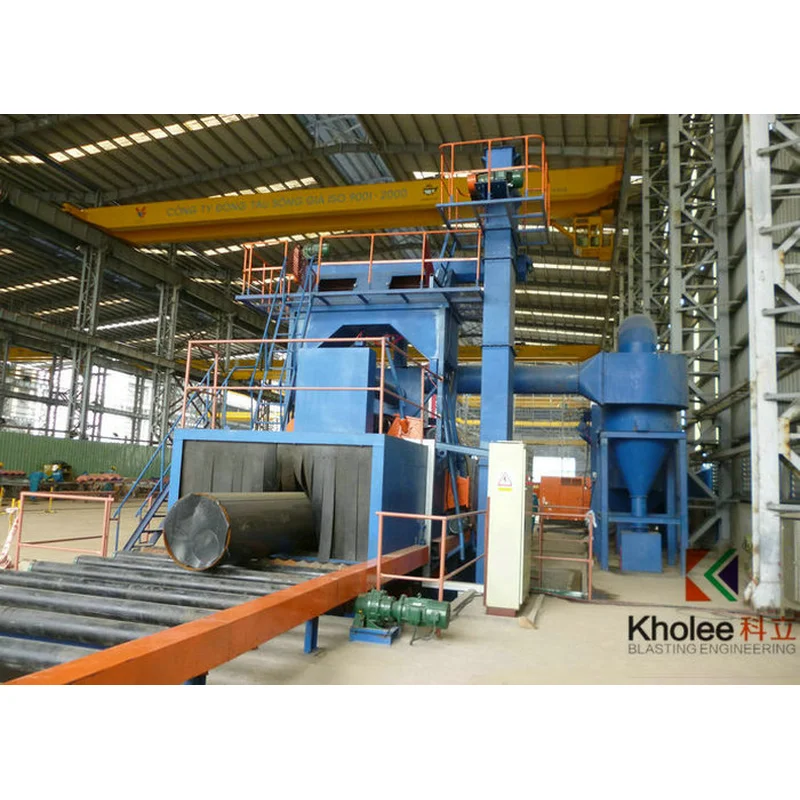 klh2515-12 roller conveyor shot blasting machine untuk gulungan pipa 