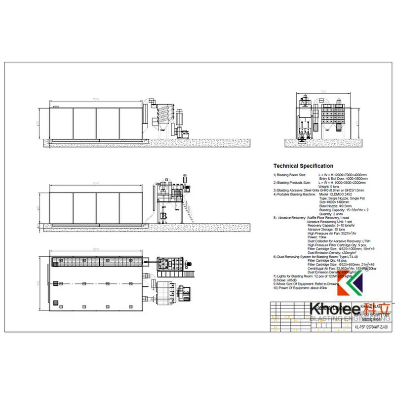 KL-PSF120704WF Blast Room with Single Waffle Floor Abrasive Recovery
