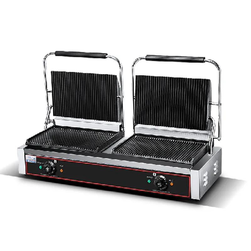 Breakfast Panini Making Double Gontact Groove Grill Cast Iron Plate 