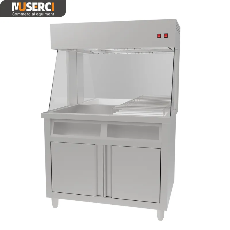 Stainless Steel Electric Chips Worker Warmer Station With Cabinet