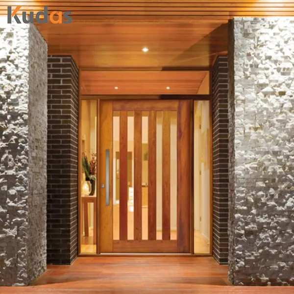 مدخل أمامي فاخر، باب محوري خارجي من الخشب الصلب الحديث