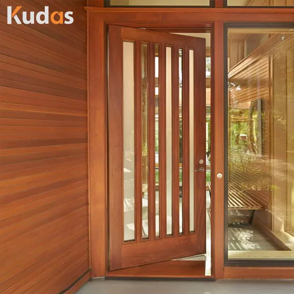 مدخل أمامي فاخر، باب محوري خارجي من الخشب الصلب الحديث