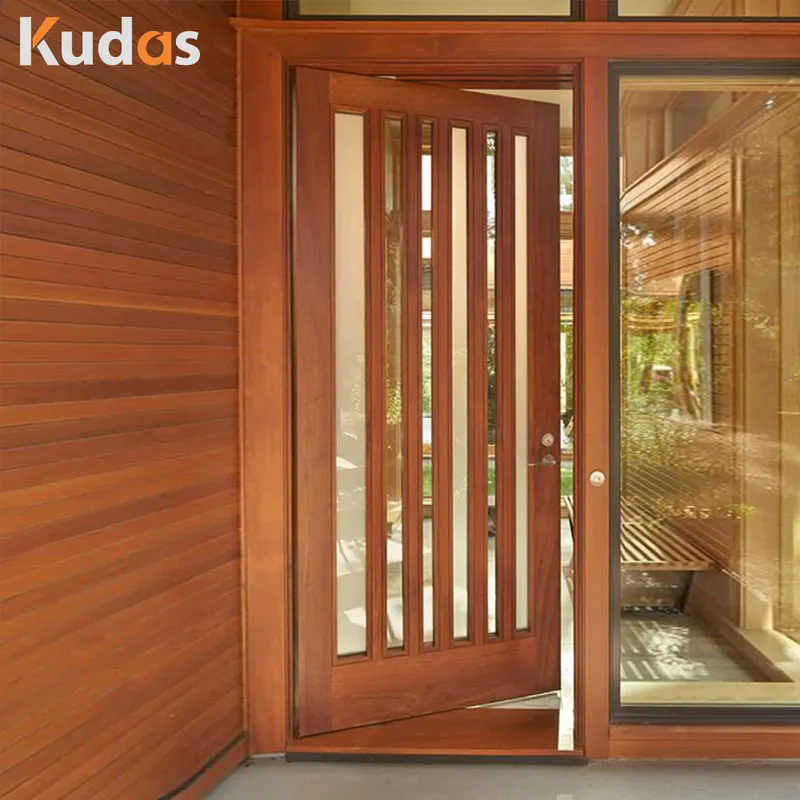 مدخل أمامي فاخر، باب محوري خارجي من الخشب الصلب الحديث