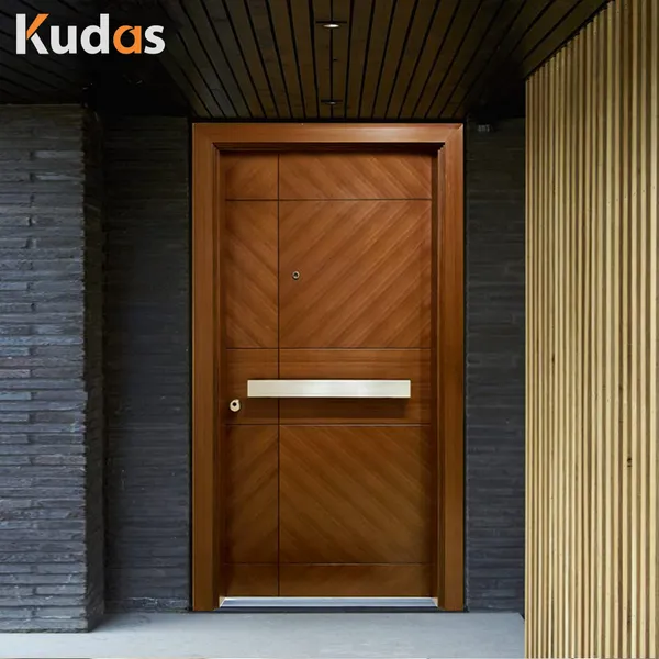 باب دخول مزدوج للمدخل الأمامي من خشب الجوز الانتقالي للمنازل