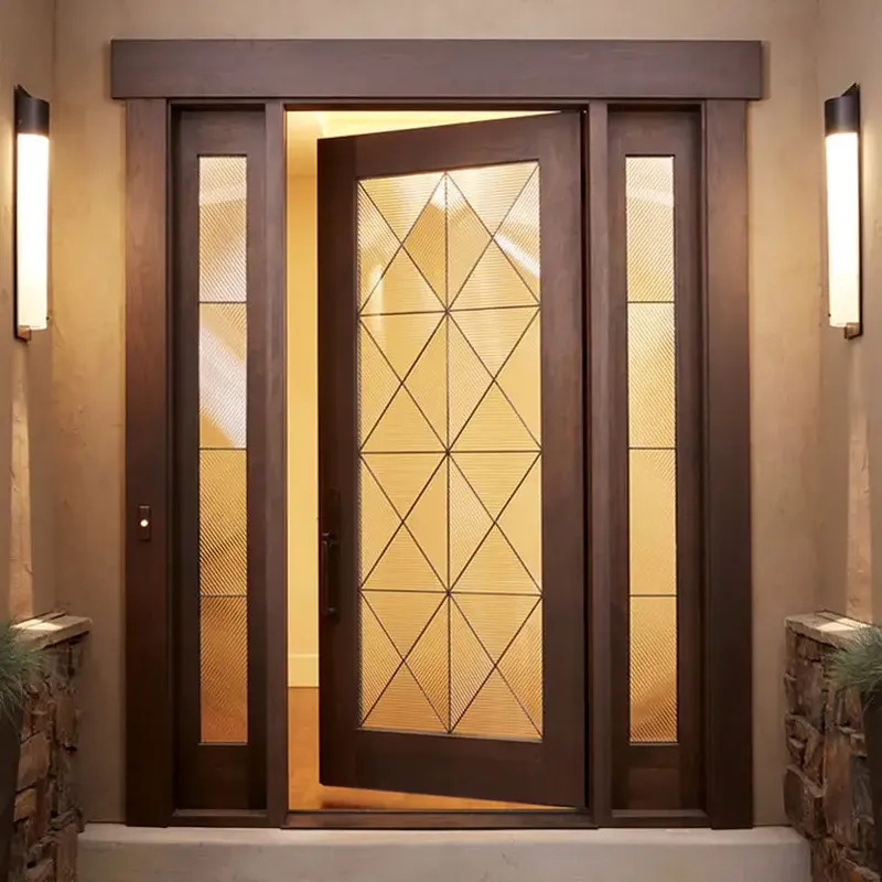 باب مدخل مزدوج مقاوم للماء من خشب الجوز للمنازل