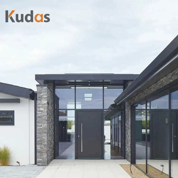 أبواب أمامية خشبية خارجية حديثة محورية للفيلا، باب رئيسي للأمان من الألومنيوم