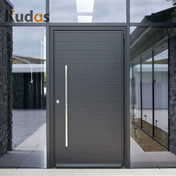 أبواب أمامية خشبية خارجية حديثة محورية للفيلا، باب رئيسي للأمان من الألومنيوم