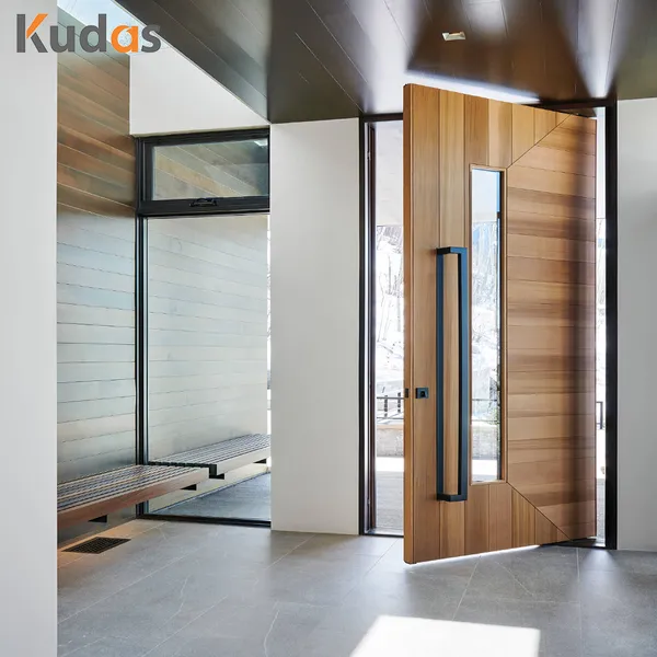 باب دخول أمامي من الخشب الصلب مزدوج الأمان خارجي رئيسي مع زجاج