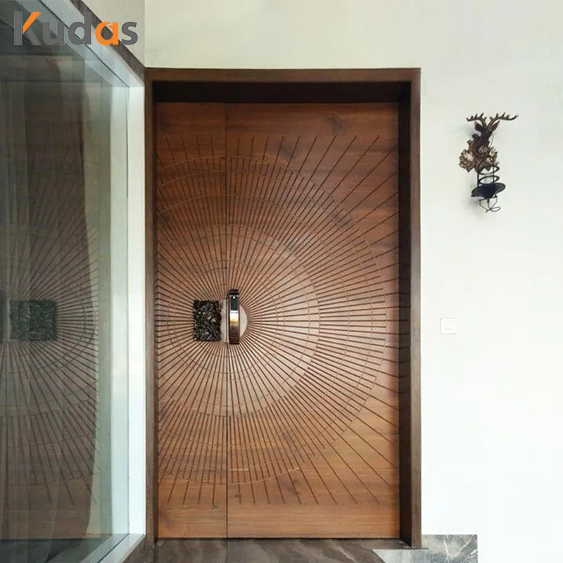 فيلا خارجية مزدوجة أمامية ذات مدخل فاخر وباب رئيسي من الخشب الصلب