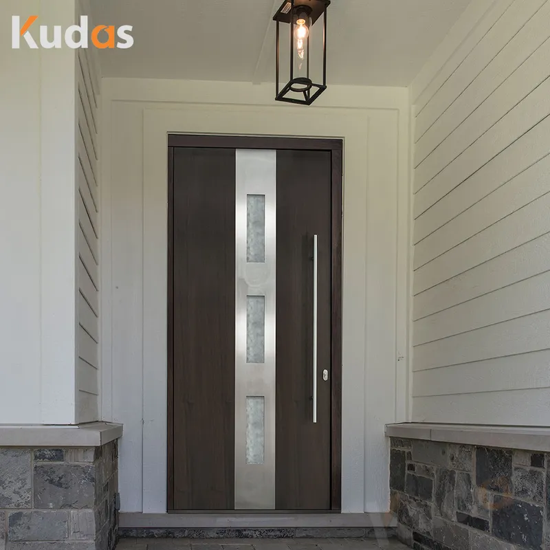 باب دخول خارجي خشبي مخصص للأمان الأمامي بمدخل محوري خشبي خارجي