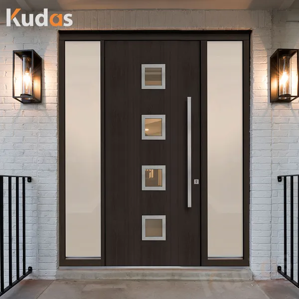 باب دخول أمني خشبي كبير حديث بتصميم خشبي، أبواب أمامية للمدخل الرئيسي المحوري