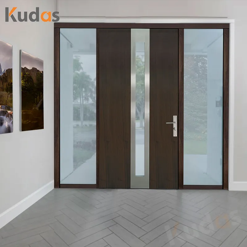 باب دخول أمني خشبي كبير حديث بتصميم خشبي، أبواب أمامية للمدخل الرئيسي المحوري