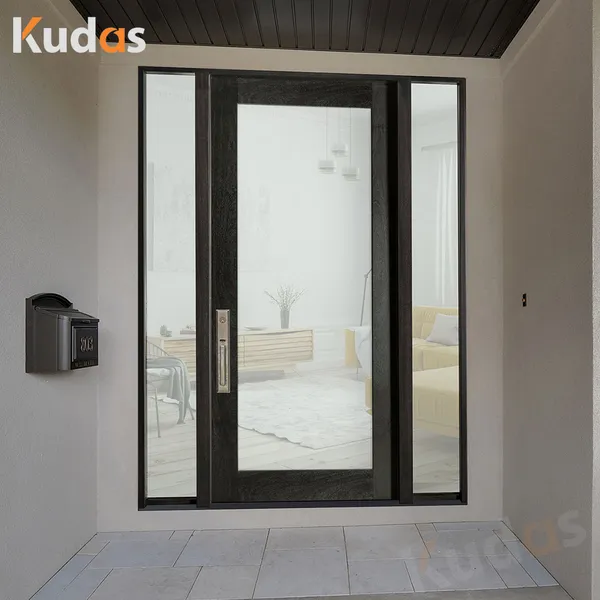 باب دخول خشبي محوري بتصميم شريحة خشبية صلبة رأسية إضافية