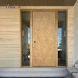 باب مدخل خارجي من خشب البلوط المحوري الرئيسي مع أضواء جانبية
