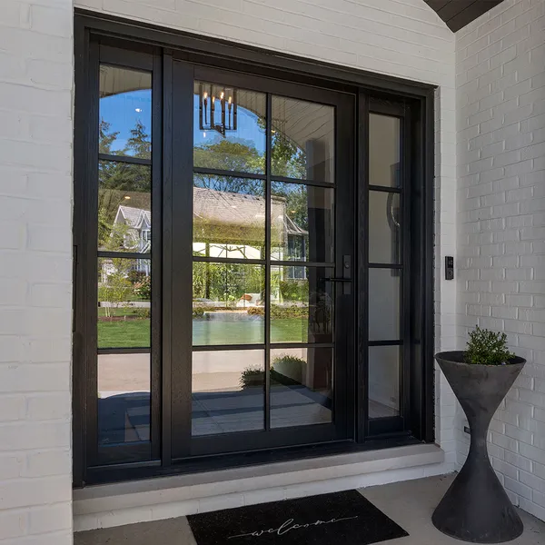 أبواب خارجية خشبية للمدخل من الفولاذ المقاوم للصدأ، باب محوري أمامي للدخول الآمن