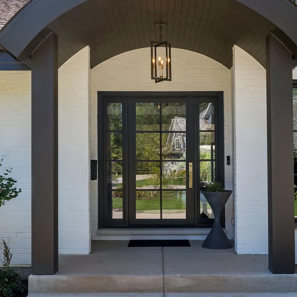 أبواب خارجية خشبية للمدخل من الفولاذ المقاوم للصدأ، باب محوري أمامي للدخول الآمن