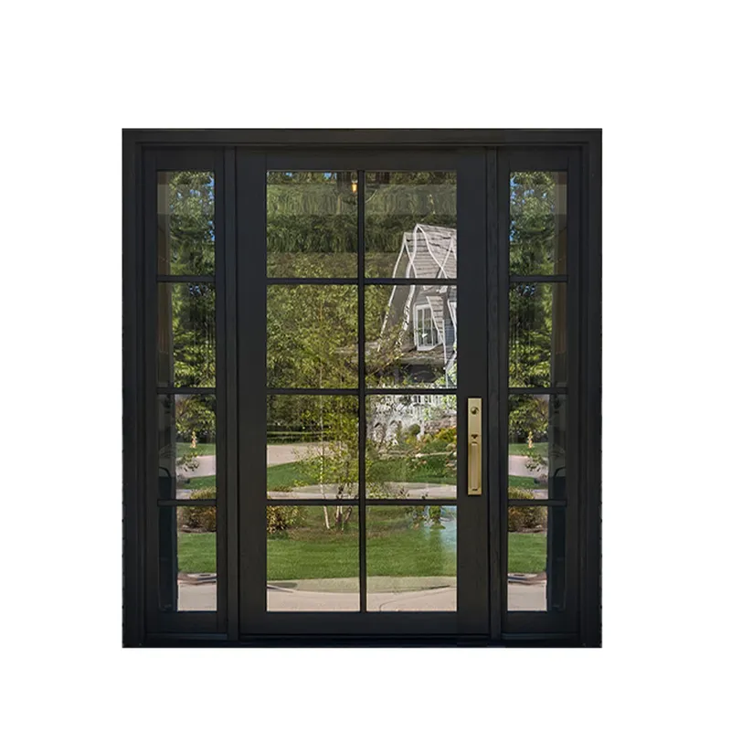 أبواب خارجية خشبية للمدخل من الفولاذ المقاوم للصدأ، باب محوري أمامي للدخول الآمن