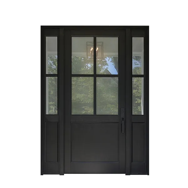 باب الدخول الرئيسي الخارجي زجاجي محوري وأبواب خشبية صلبة للدخول