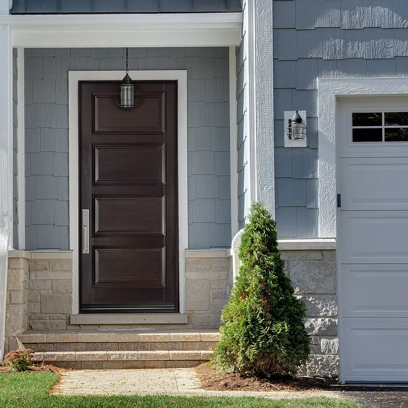 باب أمامي خارجي محوري من خشب الأمان الصلب مع أضواء جانبية