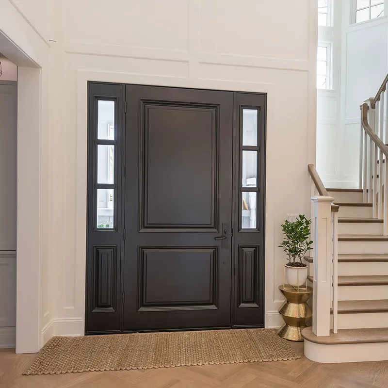 باب دخول أمامي خارجي خشبي محوري من الخشب الصلب مع زجاج