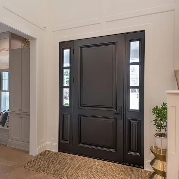 باب دخول أمامي خارجي خشبي محوري من الخشب الصلب مع زجاج