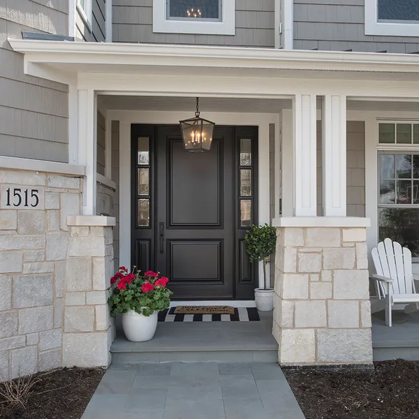 باب دخول أمامي خارجي خشبي محوري من الخشب الصلب مع زجاج