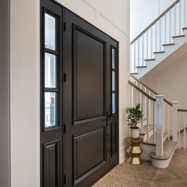 باب دخول أمامي خارجي خشبي محوري من الخشب الصلب مع زجاج