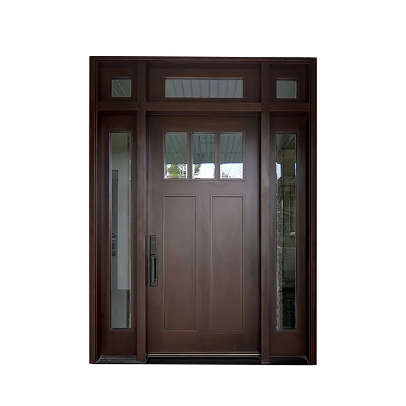 باب خشبي صلب بتصميم خارجي فاخر مع زجاج