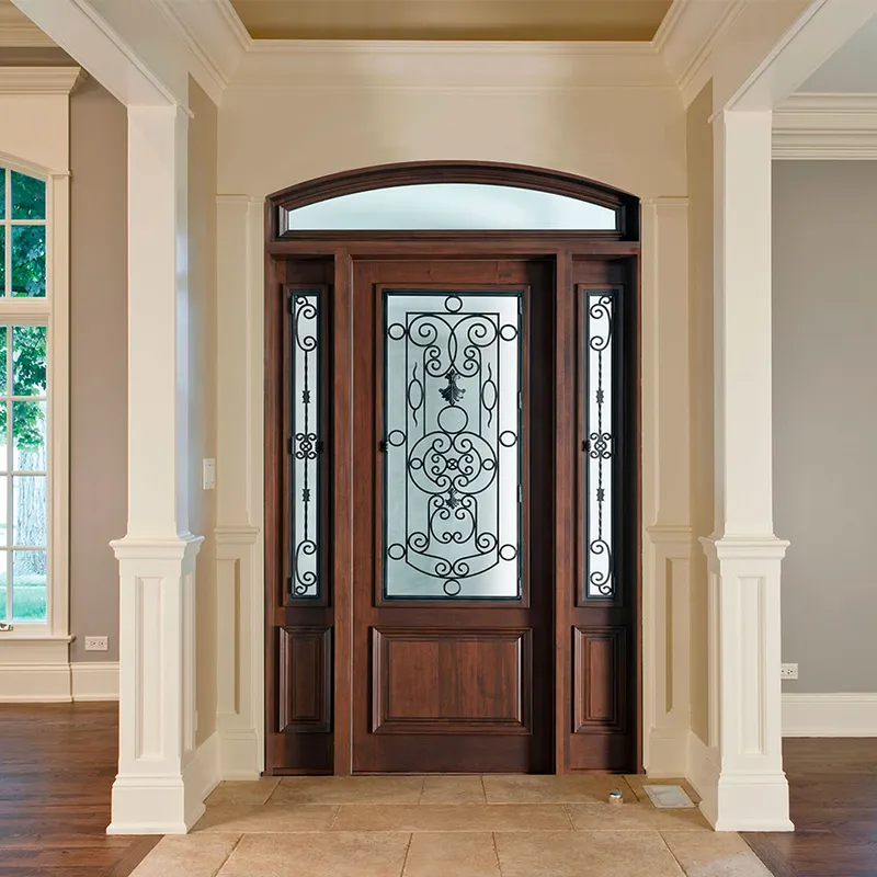 أبواب خارجية مزخرفة عازلة للحرارة مع تشطيبات خشبية