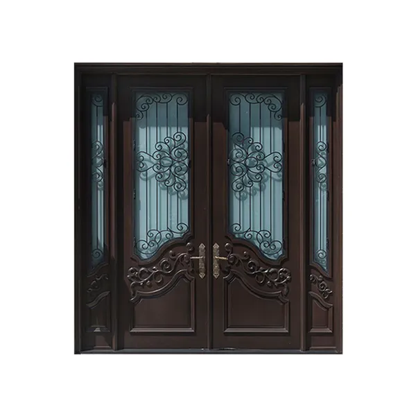 أبواب خارجية مزخرفة عازلة للحرارة مع تشطيبات خشبية