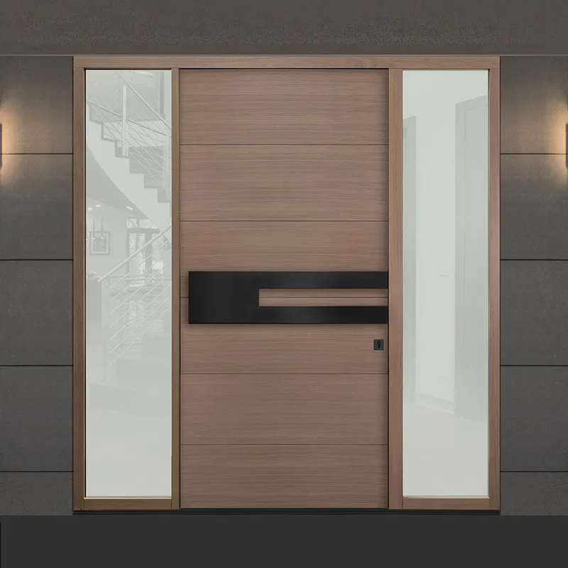 فيلا فاخرة مدخل خارجي رئيسي أمام باب محوري خشبي حديث