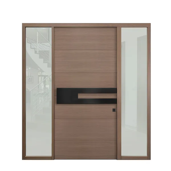 فيلا فاخرة مدخل خارجي رئيسي أمام باب محوري خشبي حديث