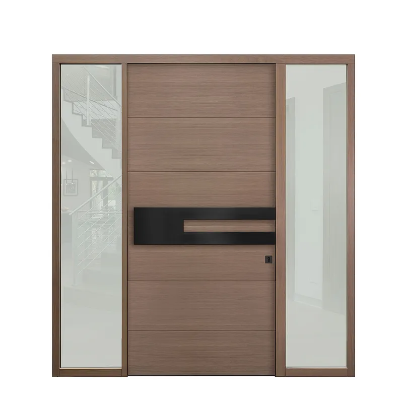 فيلا فاخرة مدخل خارجي رئيسي أمام باب محوري خشبي حديث