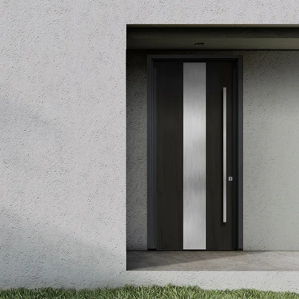 باب المدخل الأمامي الرئيسي بلوحة خشبية مع قفل ذكي