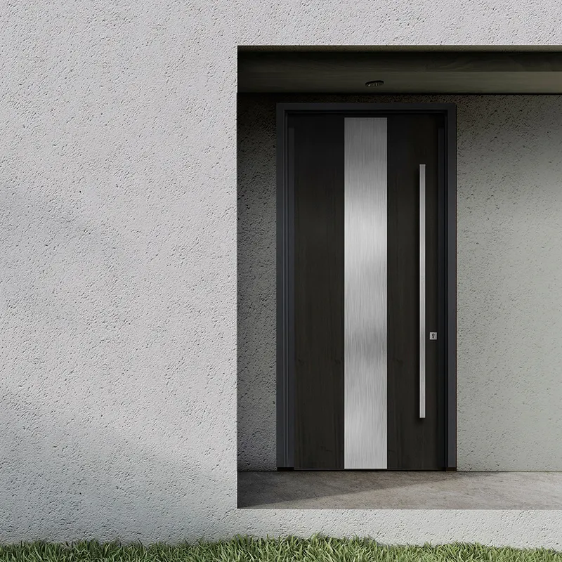باب المدخل الأمامي الرئيسي بلوحة خشبية مع قفل ذكي