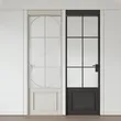 White wood frame bathroom hotel interior french double swing door