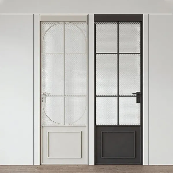 White wood frame bathroom hotel interior french double swing door