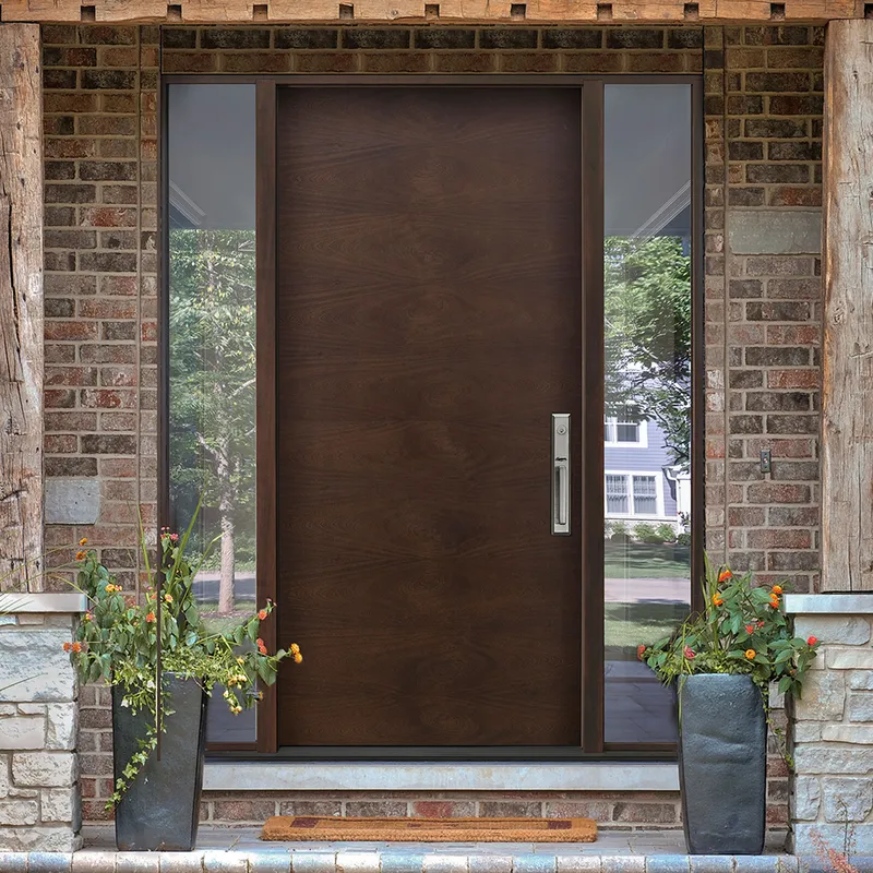 المدخل الخارجي الرئيسي، باب أمامي معدني غير قابل للصدأ، خشب حديث